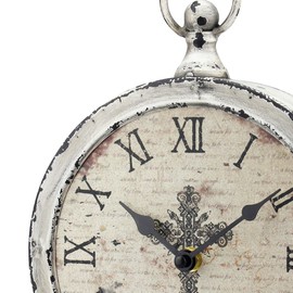 Stonebriar Large 12 Inch Decorative Battery Operated Table Top Clock with Roman Numerals and Antique Finish, 12", Worn White