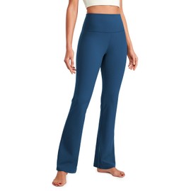 CRZ YOGA Womens Ribbed High Waist Flare Leggings 31" - Bootcut Wide Leg Yoga Pants with Pocket Soft Casual Lounge Comfy French Navy X-Large