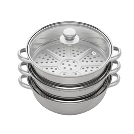 Gbonklong 3 Tier Thick-bottomed Stainless Steel Steamer Pot Food Steamer, 11-inch Pot with Tempered Glass Lid Cooking Multipurpose Cookware for Vegetable, tamale,Dumpling, egg, Sauce, Food