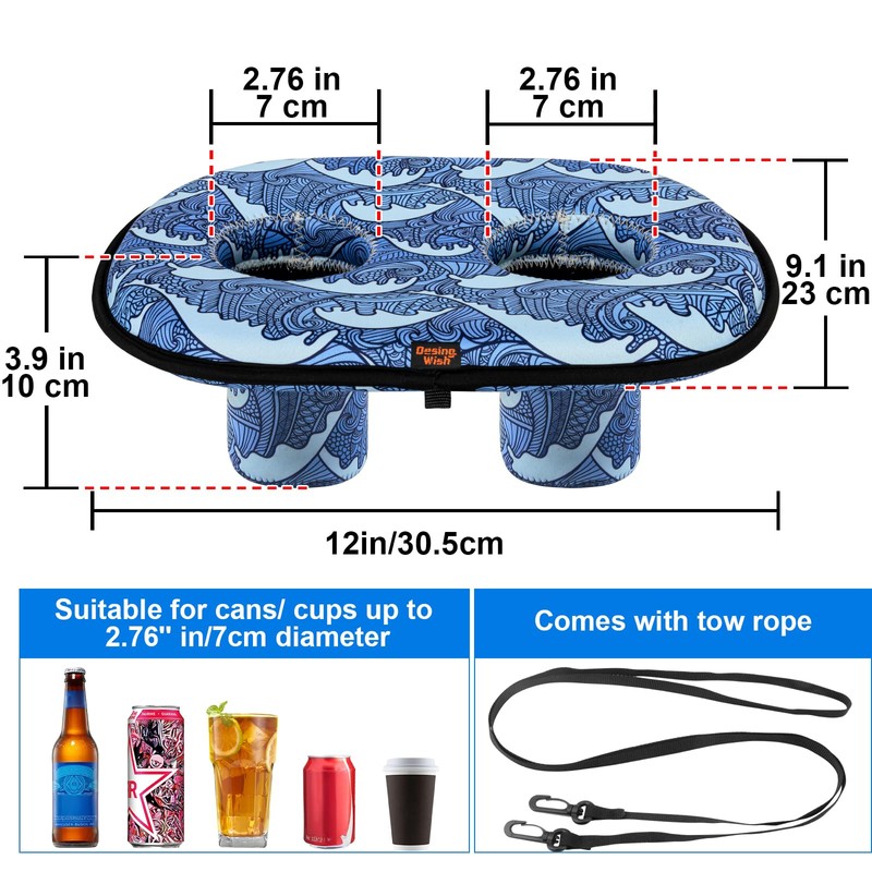 Desing Wish 2 Slots Floating Drink Holder for Pool Neoprene