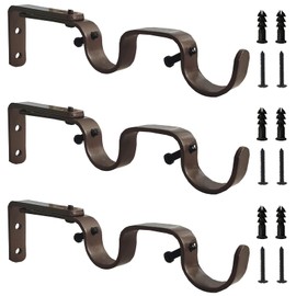 Kowibcl Heavy Duty Curtain Brackets, Fits up to 1 Inch Rods, Adjustable Double Curtain Holders, Set of 3, Bronze