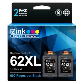 E-Z Ink 62XL Remanufactured Ink Cartridges for HP Ink 62 62XL High Yield Use with HP Envy 5540 5640 5660 7644 OfficeJet 5740 5741 8040 OfficeJet 200 250 Series Printer (2-Pack, Black)
