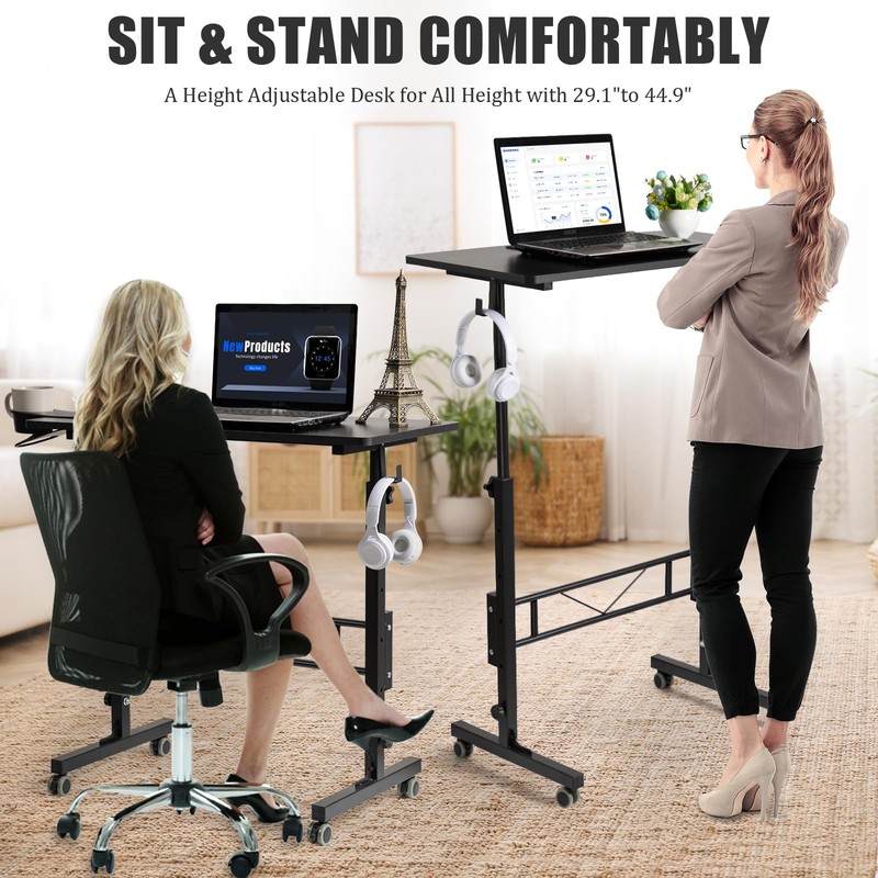 SIDUCAL Standing Desk Adjustable Height, Small Mobile Table with Wheels,