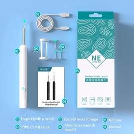 Smart Visual Ear Cleaner with Camera  Ear Sticks USB C Charging Ear Wax Removal Tool WIFI Connection 6 LED Lights Earpick Silicone Ear Wax Removal Kit with Camera waterproof - Color: White