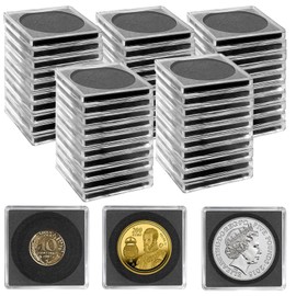 50Pcs Silver Dollar Coin Holders with 5 Sizes Adjustable Gaskets (20/25/30/35/40mm), Clear Coin Cases for Collectors, Protective Coin Collection Supplies