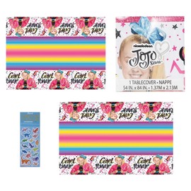 Unique JoJo Siwa Birthday Party Supplies Bundle Pack Includes 2 Plastic Table Covers 54" x 84" and 1 Dinosaur Sticker Sheet