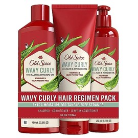 Old Spice Juego de champú, acondicionador y acondicionador sin enjuague para hombres, paquete de régimen de cabello rizado y ondulado