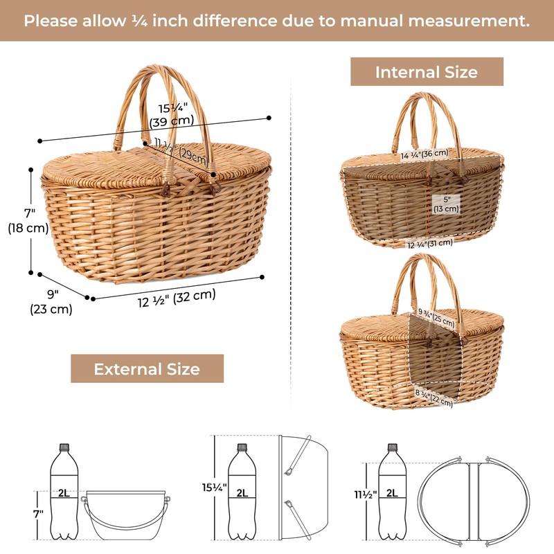 GRANNY SAYS Picnic Basket, Wicker Basket with Insulated Cooler, Woven