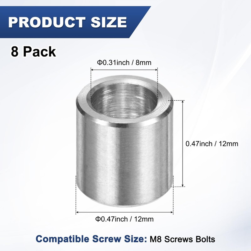 M METERXITY 8PCS M8 304 Stainless Steel Spacers 8mm ID