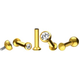 PIERCINGLINE Titanium Labret Stud Internal Thread Flat Disc + Crystal Piercing Ear Lip Nose Choice of Colours and Sizes, Titanium