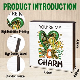 St. Patrick's Day Decorations, Lucky Charm Decor, Irish Gifts for Women, Rustic Green Shamrock Wood Block Sign for Home Party Shelf Table Tiered Tray Decor, 4.7" x 4.7"-A13