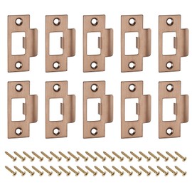 uxcell T Door Strike Plate, 10Pcs 70mm x 40mm 201 Stainless Steel Latch Deadbolt Strike Plate for Door Frame Door Jamb, Rose Gold
