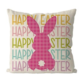 GAGEC Easter Pillow Covers 18x18 Inch Happy Easter Bunny Throw Pillowcase Pink Home Sofa Bedroom Cushion Case Seasonal Modern Decorations