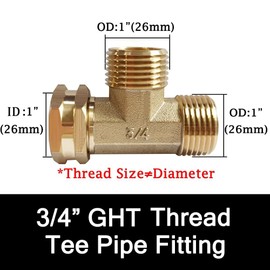Joywayus Joywayus 3/4 GHT Threaded Brass Swivel Pipe Fitting Tee T 3-way 3/4" GHT Female  3/4" GHT Male  3/4" GHT Male Adapter