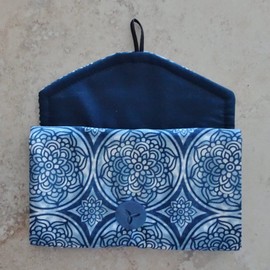 Travel Jewelry Organizer-Clear Pocket Travel Wallet-Jewelry Storage- Blue Fabric Purse for Travel