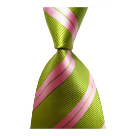 TANGQING New Classic Striped Green Pink JACQUARD WOVEN Silk Men's Tie Necktie