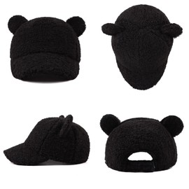 Winter Fleece Baseball Cap for Baby Girls Warm Toddler Boys Hat Cute Bear Ears Kids Baseball Hats (Black, 52)