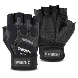 MudGear OCR Gloves - Weight Training Gloves with Wrist Wrap Support and Palm Protection for Men and Women - Gym Workout Gloves for Weightlifting, Training, Fitness, Exercise,Climbing (Black/Medium)