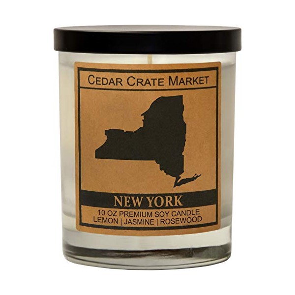 New York Kraft Label Scented Soy Candle, Lemon, Jasmine, Rosewood,