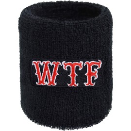 WTF Sweat Band What The Embroidery Designer Sweatband Extreme Sport Absorbent Terry Cloth Arm Black Martial Arts Wristband Muay Thai Gift Biker Sweat Bracelet