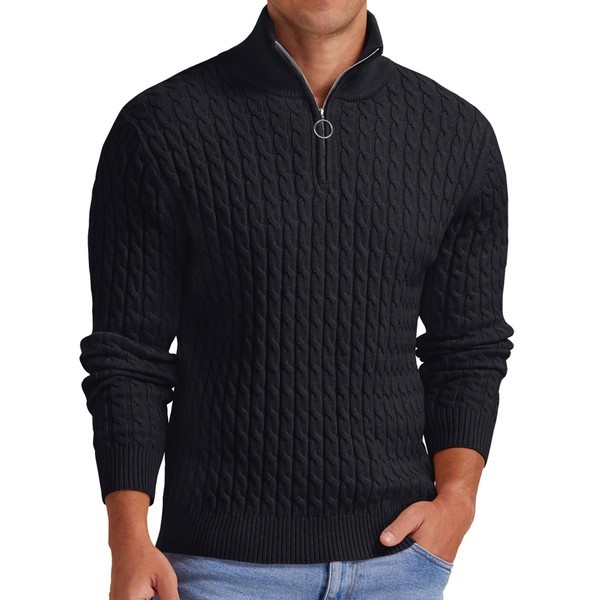 Askdeer Men's Quarter-Zip Sweater Mock Turtleneck Cable Knit Pullover Sweater