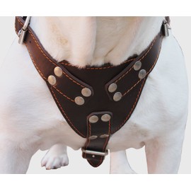 Brown Genuine Leather Dog Harness Large. 30"-35" Chest, 1.5" Wide Straps Pitbull, Boxer, Rottweiler