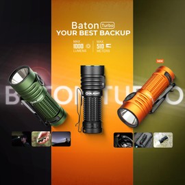 OLIGHT BatonTurbo EDC Rechargeable Flashlight 1000 Lumens, Compact Dual-Switches LED Bright Pocket Flashlights with 510 Meters Long Throw for Search, Rescue and Emergency (Orange)