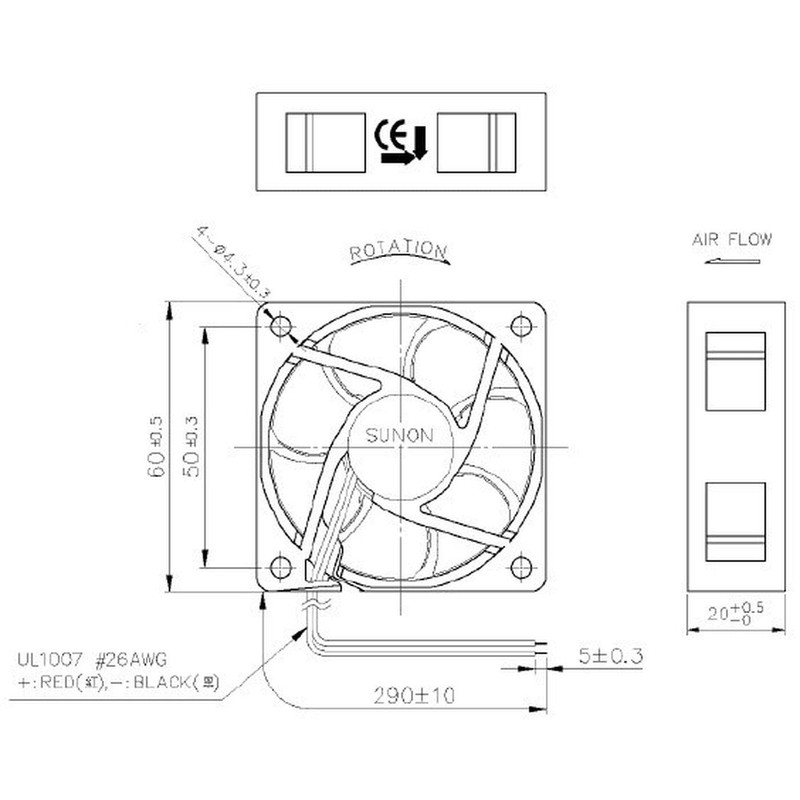 Lüfter 12V DC 1,71W 60x60x20mm 43,3m³/h 5700U/Min 43,3m³/h Sunon MF60201VX1000UA99