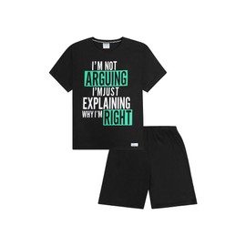 ThePyjamaFactory Boys I'm Not Arguing I'm Just Explaining Why I'm Right Short Cotton Pyjamas (12-13 Years) Black
