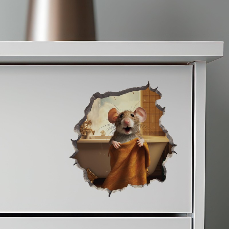 Bathroom Towel Mouse Wall Hole Decal - Wall Sticker with