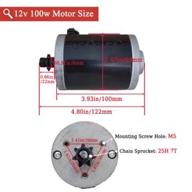 12V 100W Electric Scooter Motor with 7 Tooth 25H Chain Sprocket Brushed Electric Motor 2700RPM Small High Speed Brush DC Motor for Kids Motorcycle Scooter Electric Dirt Bike Motor Replacement