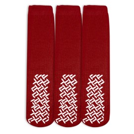 Personal Touch Top of the Line Hospital Non Skid Slipper Socks, Ladies or Men's Colors, 3 Pairs (Red, X-Large Ankle)