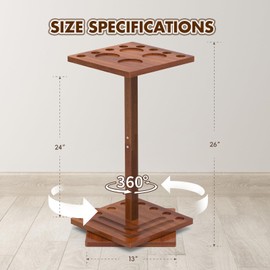 FESHIR 360 Degree Rotating Pool Stick Holder, Floor Stand Billiards Pool Cue Rack, Pool Cue Holder for 8 Cues Sticks Storage, Solid Wood Billiard Cue Racks for Billiards Accessories