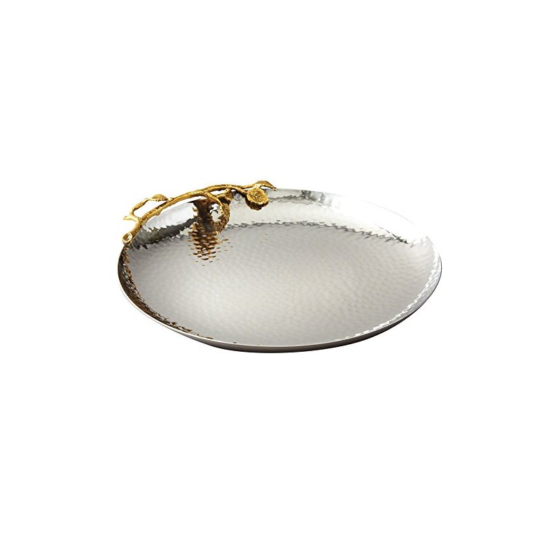 Elegance Golden Vine Hammered Round Tray, 10.75-Inch, Silver/Gold