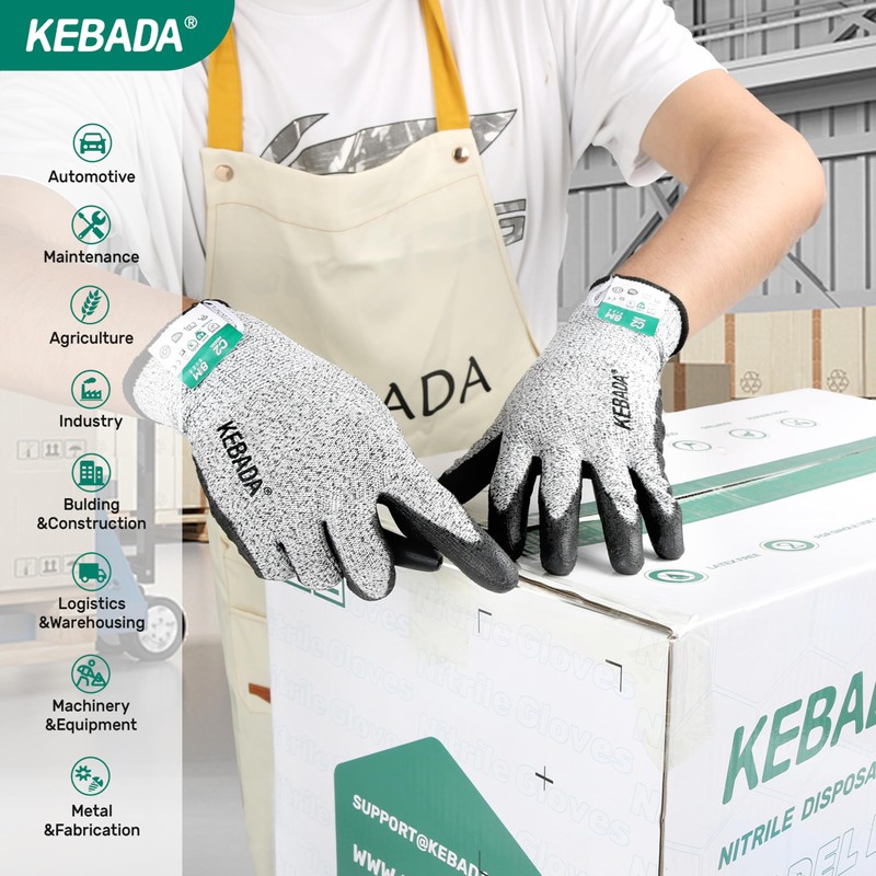 Kebada Cut Resistant Gloves, ANSI A2 Cutting Gloves, PU Coated