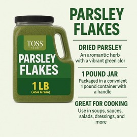 Toss European Dried Parsley Flakes Bulk 16 OZ -Medium Cut Parsley Seasoning - Great Addition to Cooking,Soups, Salads and Baking - Great Source of Fiber, Calcium & Iron