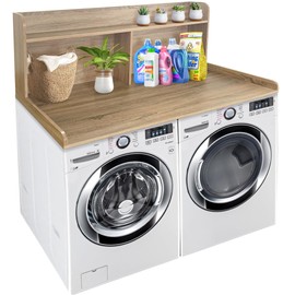 Royxen Laundry Countertop with 20" Shelf Universal Fit, Washer and Dryer Countertop with Storage Space, Laundry Room Storage (White Oak)