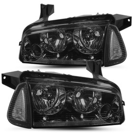 JSBOYAT 4Pcs Headlight Assembly Compatible with 06-10 Dodge Charger Headlamp and Clear Corner Signal Lights Driver and Passenger Side w/Smoke Lens