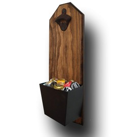 Rustic Bottle Opener and Cap Catcher - Made of 100% Solid Pine - Vintage Cast Iron Bottle Opener and Galvanized Bucket - To empty, twist the bucket - Great Gift!