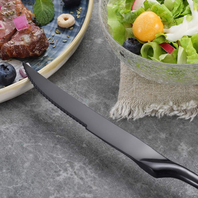 Lemeya Stainless Steel Black Steak Knives Set of 6,Forge Steak