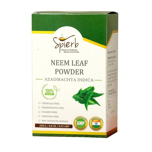 Spierb Herbal Neem Leaf Powder 250gm – Wild Crafted Green Neem Leaves Powder - Neem Powder for Skin and Hair - 100% Pure Azadirachta Indica Ayurvedic Herb