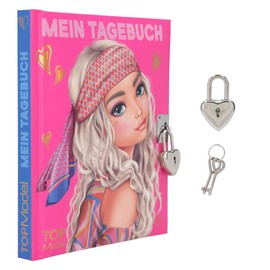 Depesche TOPModel Seventies 12053 Diary with Pink and Blue Model, Heart Pattern, Castle and 192 Decorated Paper Pages