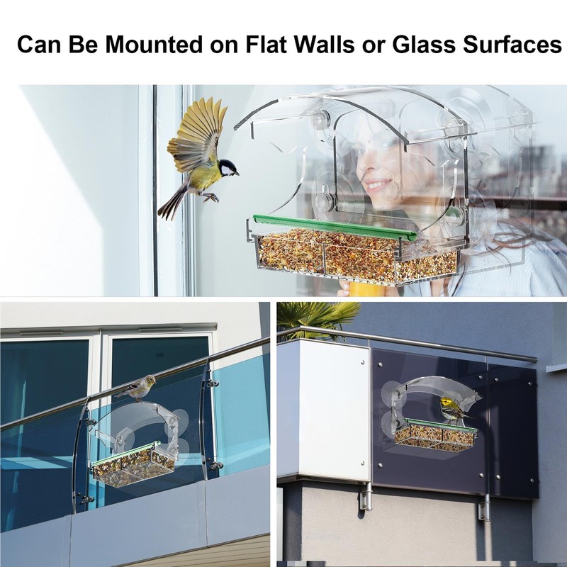 Clear Window Bird Feeder with 4 Strong Suction Cups, Removable
