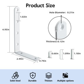 HOME MASTER HARDWARE Corner Brace Shelf Bracket 8 Pack L Shelf Bracket Heavy Duty White Steel L Corner Brace,5" x 3" Joint Angle Bracket for Shelves Wood Furniture Frame,Shelves Wall Hanging Bracket