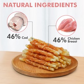 Puddonio Dog Treats, Chicken Wrapped Cod Sticks, Rawhide Free Dog Chews, Healthy Soft Dog Treats for Small Dogs, 8.82 oz