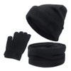 3Pcs Winter Knitted Hat Scarf Gloves Set Fleece Lined Warm