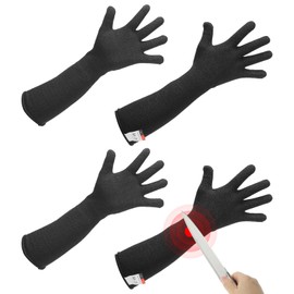 sourcing map Cut Resistant Sleeves with Gloves, 52cm Arm Protection Sleeve HPPE Farmer Gardening Sleeves for Work Kitchen, Welding, Farming, Black, Pair of 2