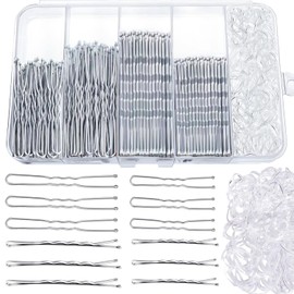 Pack of 300 Hair Pins, Bobby Pins Set, Metal Hair Clips, Women's Hair Accessories, French U-Hair Clips, 2 Inch / 2.36 inch, Hair Pins for 2 Inch / 2.75 inch, Hair Bobbles in a Storage Box (Silver)