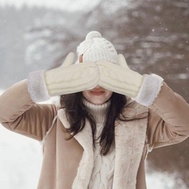 Seasboes Women's Winter Warm, Super Thick Knitted Gloves, Women's Warm Winter Knitted Mittens, Women's Men Warm Winter Knitted for Women Girls Winter Gloves Mittens, White