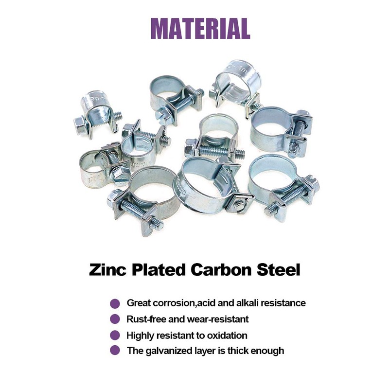 Swpeet 120Pcs 10 Sizes Zinc Plated Mini Fuel Injection Line